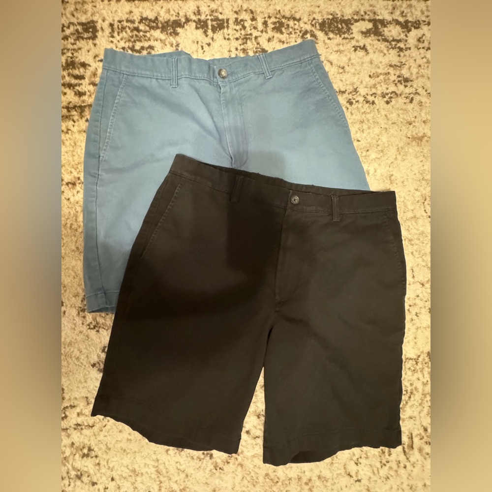 Two pair bundle Men’s 35 Roundtree & Yorke flat front chino shorts black blue